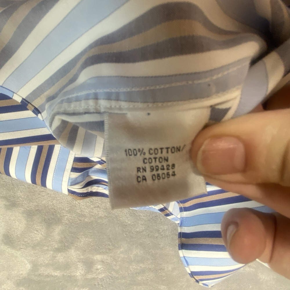 Bugatchi Uomo Shirt XL Flip Cuff Button Up Blue Brown & Striped Unique Contrast‎ - Picture 9 of 9